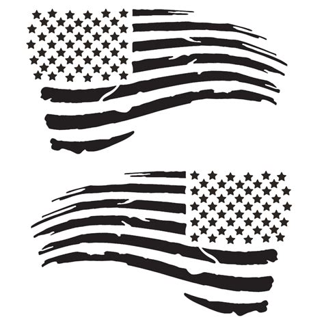 2pc Tattered Distressed Subdued Usa American Flag Decal Matte Black 4