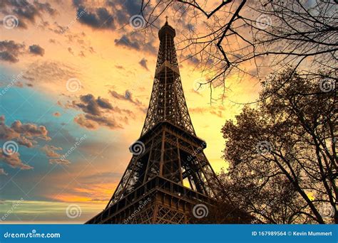 Eiffel Tower At Sunset In Paris France Stock Photo Image Of