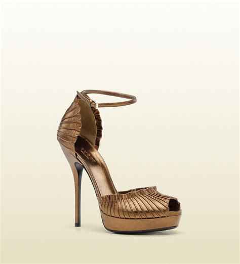 gucci taryn high heel platform sandal with ankle strap in brown bronze lyst