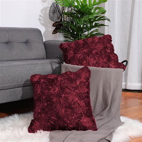 Piccocasa 3d Rose Flower Faux Silk Satin Throw Pillow Cover 2pcs For