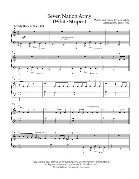 Seven Nation Army Arr Tessa Ying Sheet Music White Stripes Easy Piano