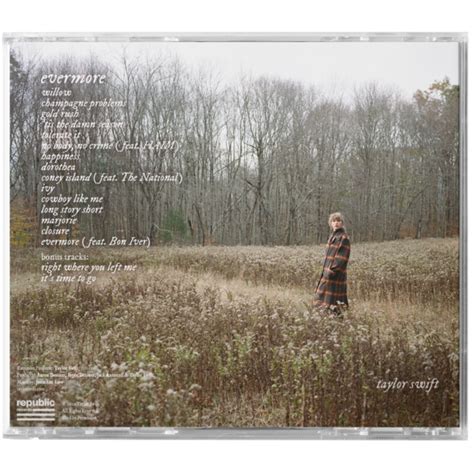 Her narrative songwriting, which often takes inspiration from her personal life. evermore album deluxe edition CD (clean version) - Taylor ...