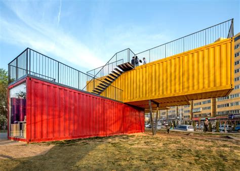 Stacked Shipping Containers Form Pavilion By People S Architecture Office