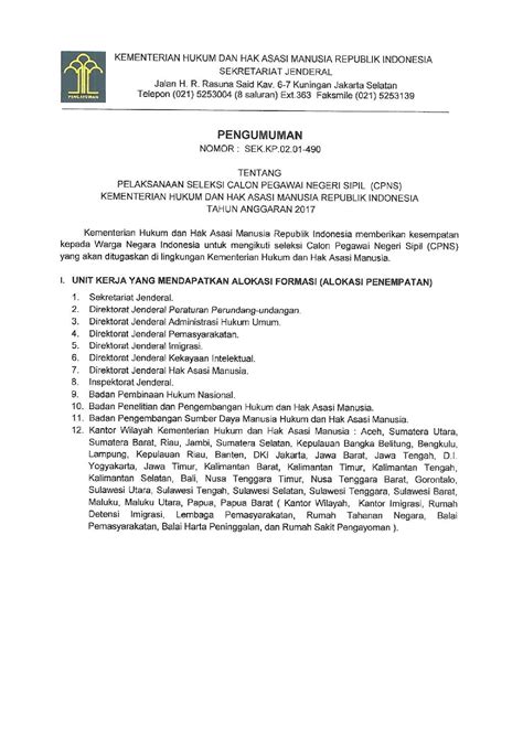 Pengumuman cpns 2021 seluruh instansi di indonesia. Rincian Formasi CPNS Pusat 2017 Kemeterian Hukum dan HAM ...