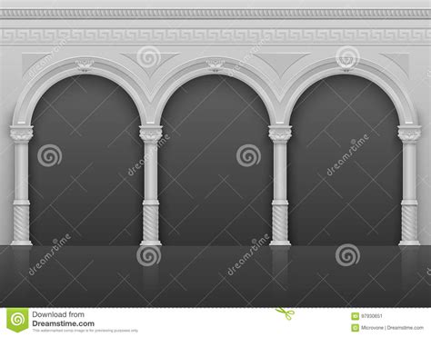 Classic Roman Antique Interior With Stone Arches And Columns Vector Illustration Stock Vector