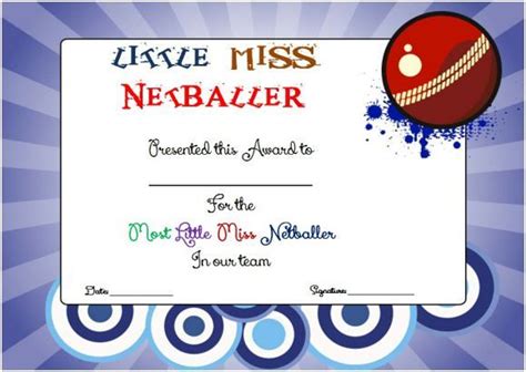Little Miss Netball Award Certificate Templates Netball Templates