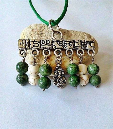 Mayan Style Necklace Aztec Mayan Necklace Green White Heart Etsy