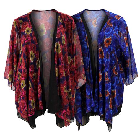 Ladies Womens Plus Size Floral Print Double Layer Open Fronted Kimono Ebay