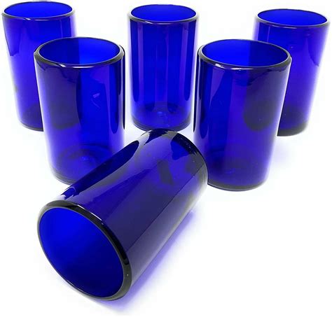 Hand Blown Mexican Drinking Glasses Set Of 6 Cobalt Water Glasses 14 Oz Each Ebay