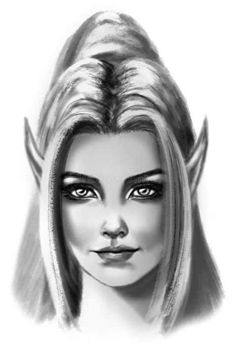 Magic Elf Portrait Drawing By Black And White Pencils Stock Photo
