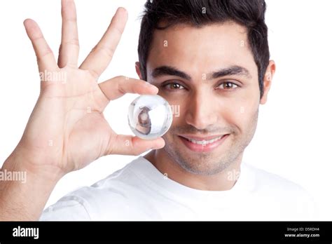 Young Man Holding Crystal Ball Stock Photo Alamy