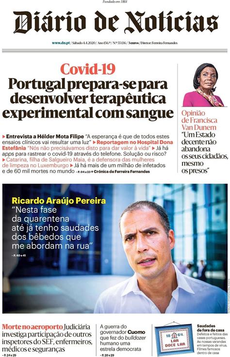 Capa Diário De Notícias 4 Abril 2020 Capasjornaispt