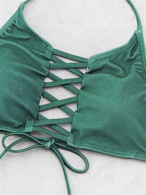 Criss Cross Ladder Cutout Halter Bikini Set Sheinsheinside