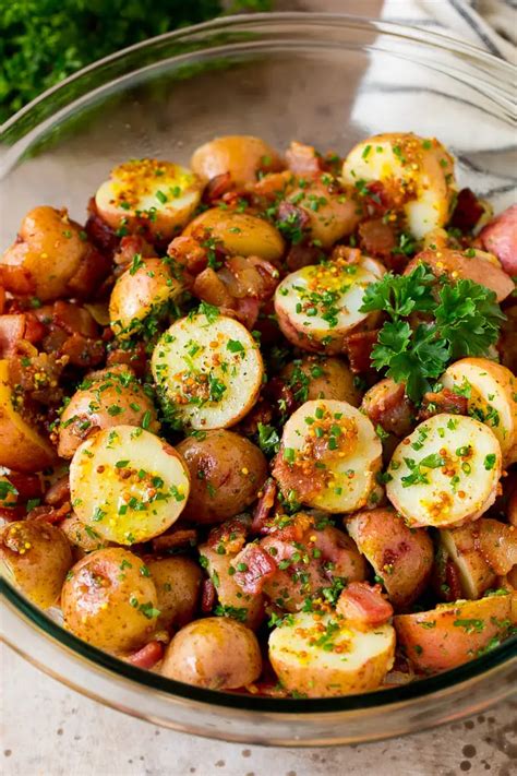 The colors in this delicious potato salad make me happy. This German potato salad is boiled baby potatoes tossed in a warm bacon and mustard dressing ...