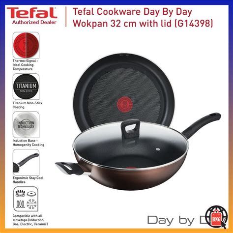 TEFAL Non Stick Day By Day Wokpan 32cm With Lid Cook Fry Frying