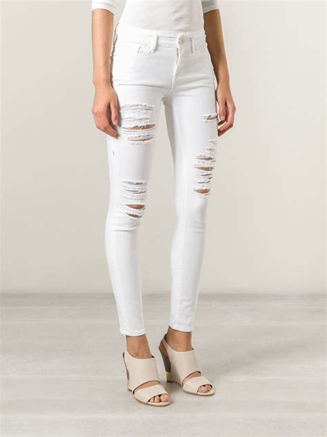 Lyst Frame Distressed Skinny Jeans In White
