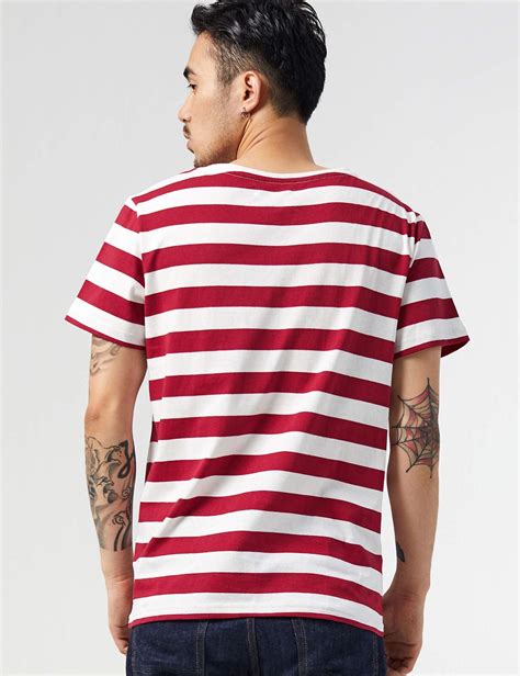 Zbrandy Red And White Striped Shirt Men Stripe T Shirt Basic Cotton Top