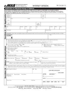 If you have valid proof of address like voter id, passport, electricity bill, water bill, credit card slip etc then simply choose first option and enter your. 2011 Form MD VR-154 Fill Online, Printable, Fillable, Blank - pdfFiller