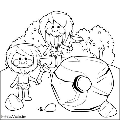 Stone Age People Smiling Coloring Page