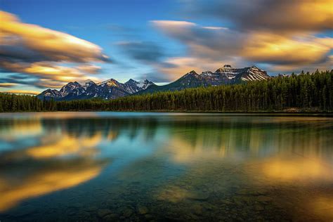 Sunset Over Herbert Lake In Banff National Park Alberta