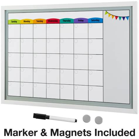 Framed Magnetic Calendar Whiteboard 24x16 With Dry Erase Marker And 2