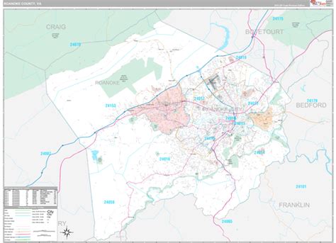 Roanoke County Va Wall Map Premium Style By Marketmaps Mapsales