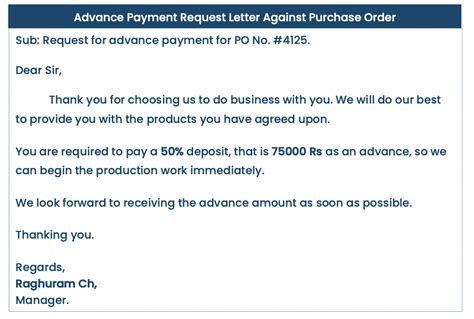 Request Letters For Advance Payment Against Purchase Order