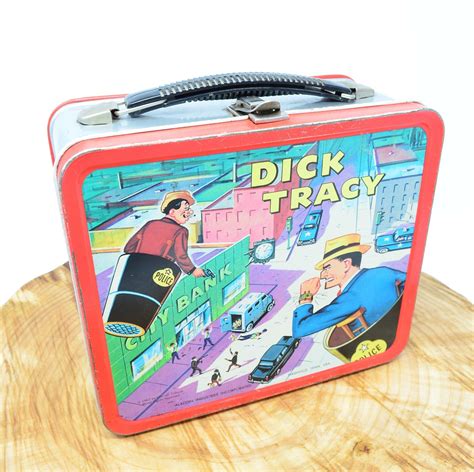 Dick Tracy Lunch Box Metal With Black Handle Silver Sides