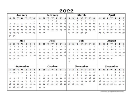 Free to download and print. 2022 Blank Yearly Calendar Template - Free Printable Templates