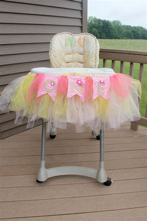 How to make a high chair banner. Pink lemonade theme first birthday party highchair tutu DIY high chair tutu banner ONE tulle ...
