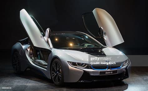 A Bmw I8 Plug In Hybrid Sports Car Is Displayed During The Launch Of