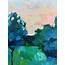 Pink Sunset Landscape Oil Painting – Art Studio