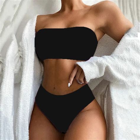 Push Up Black Bikini Sexy Women High Waist Bikini Swimsuit Swimwear