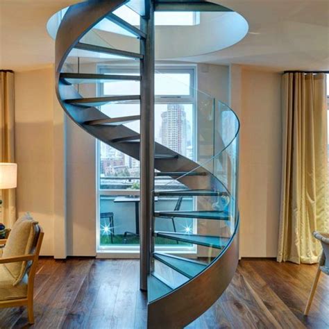 Modern Stylish Tempered Glass Steps Stainless Steel Frame Spiral Stairs