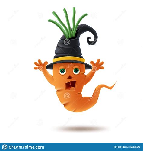 Halloween Vegetables Cartoon Carrot Monster Wearing Hata Stock Vector