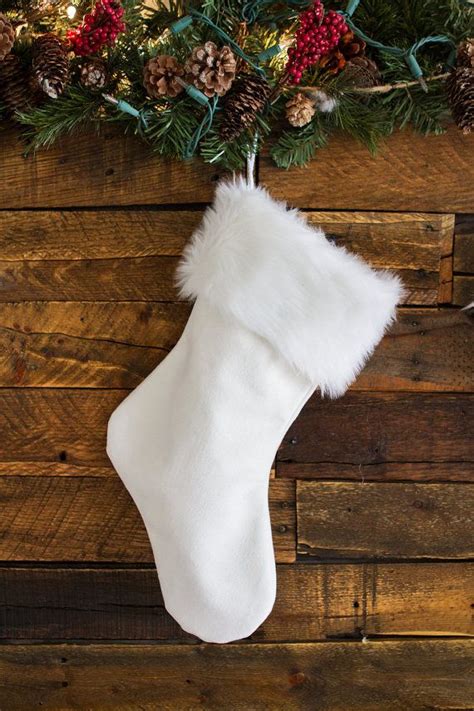 White With White Fur Christmas Stocking Rustic Elegance Etsy Rustic Christmas Stocking