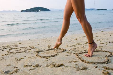 Womans Legs On Beach Stock Photo Image Of Foot Heart