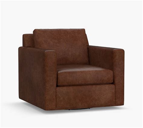 Soma Sanford Square Arm Leather Swivel Armchair Polyester Wrapped