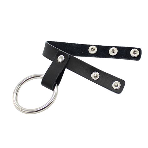 Leather Metal Cock Ring Harness Double Penis Erection Ring Cockring