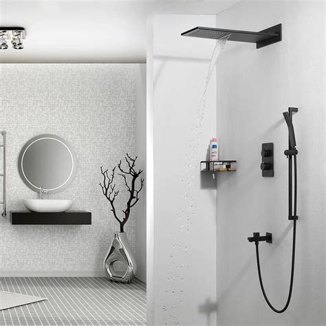 Hideep Premium Quality Brass Black Shower Set Bathroom Rainfall Shower Head Faucet Shower Spout
