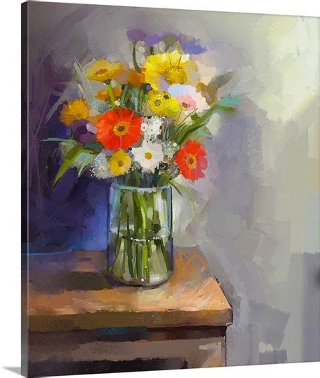 Oil Painting Of Flowers In A Glass Vase Sitting On A Table Great Big