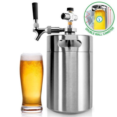 Pressurized Beer Mini Keg System 128oz Double Walled Stainless Steel