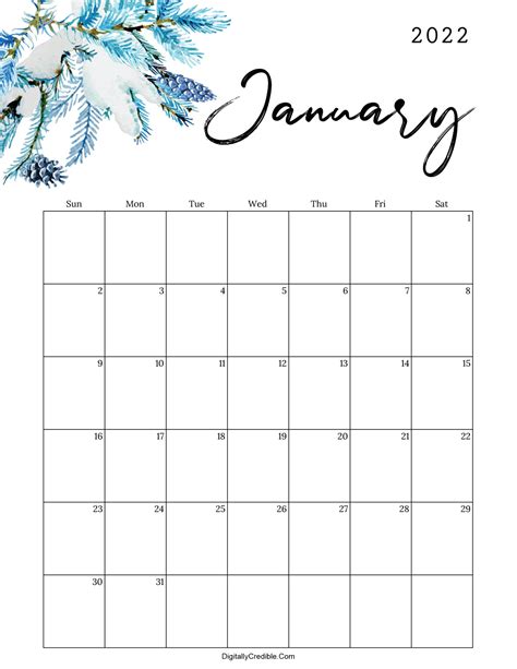 January 2022 Calendar Cute And Floral Templates