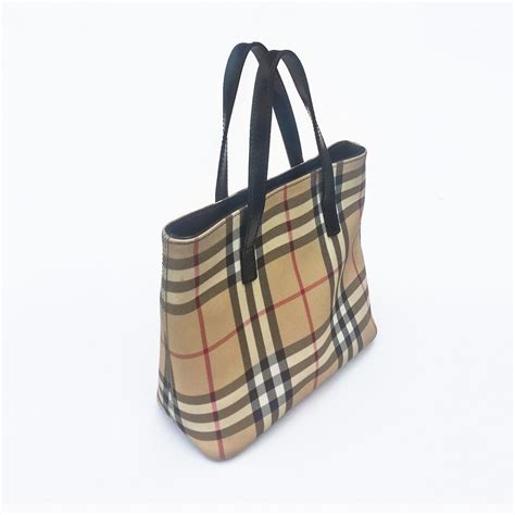 Authentic Burberry London Nova Check Small Beige Plaid Pvc Tote Handbag Purse Fashion Clothing