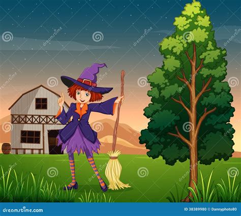 Pretty Witch Halloween Sexy Girl With Broom And Hat Greeting Card Happy Halloween Vector