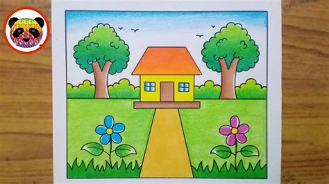 Very Easy House Scenery Drawing How To Draw Scenery Step By Step
