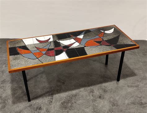 (danish teak & ceramic coffee table. Mid century ceramic coffee table by Vigneron, 1960s | #136371