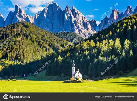 Symbol Valley Val Funes Church Santa Maddalena Rocky Peaks Forested