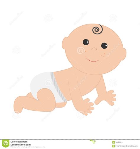 Cute Baby Boy Girl Crawling In Diaper Isolated White