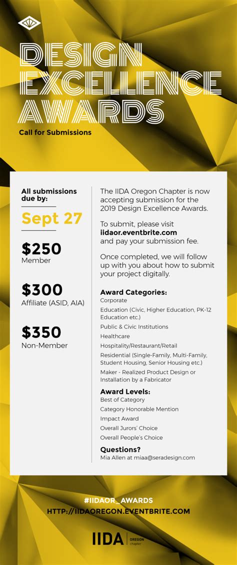 2019 Design Excellence Awards Submissions Due Iida Oregon Chapter